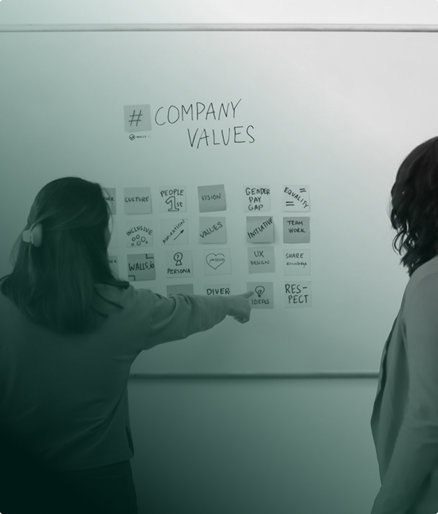 Participants preparing initiative materials on a whiteboard